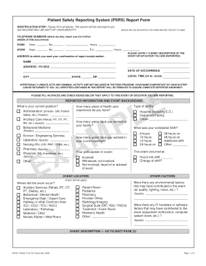 Patient Safety Reporting System (PSRS) Report Form