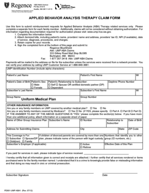 Applied Behavior Analysis Therapy Claim Form