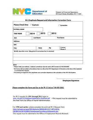 W-2 Duplicate Request and Information Correction Form