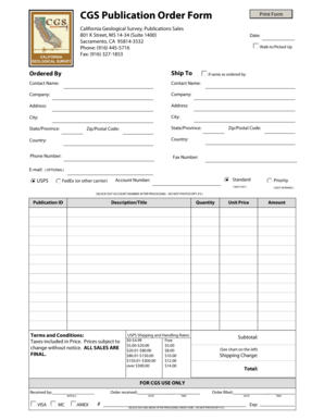 California Geological Survey Publication Order Form
