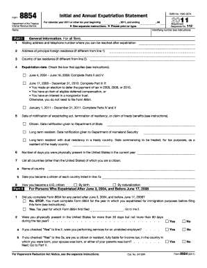 Form 8854 Initial and Annual Expatriation Statement