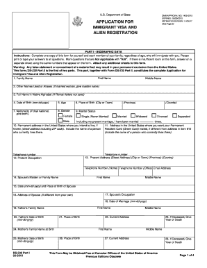 Immigrant Visa and Alien Registration Form DS-230