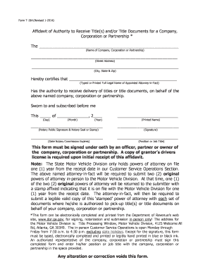 Georgia Affidavit of Authority to Receive Title Documents