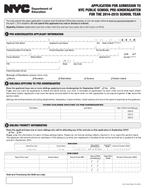 NYC Public School Pre-Kindergarten Application
