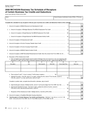 Michigan Business Tax Schedule of Recapture