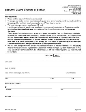 New York Armed Security Guard Status Change Form