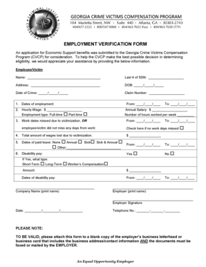 Georgia Crime Victims Compensation Employment Verification Form