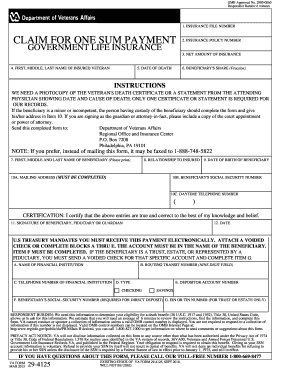 VA Form 29-4125 Claim for One Sum Payment
