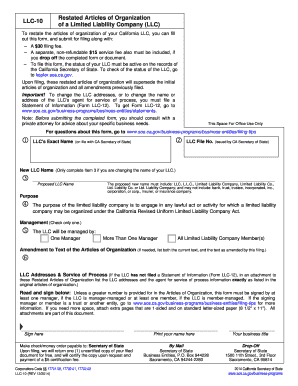 California LLC Restated Articles of Organization