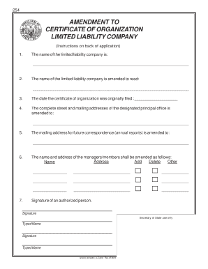 Amendment to Certificate of Organization for LLC