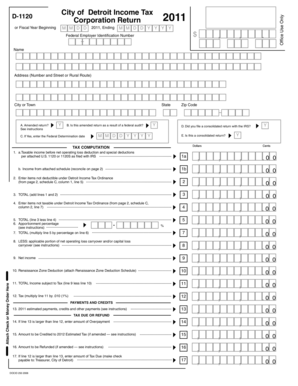 City of Detroit Corporation Income Tax Return 2011