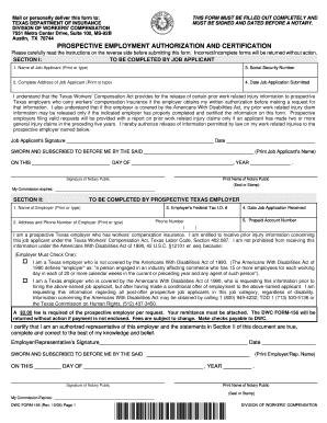 Texas Prospective Employment Authorization and Certification Form