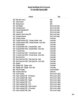 QuickBooks Chart of Accounts Template