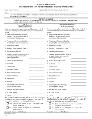 New Jersey Property Tax Reimbursement Income Worksheet