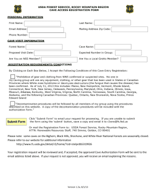 USDA Cave Access Registration Form