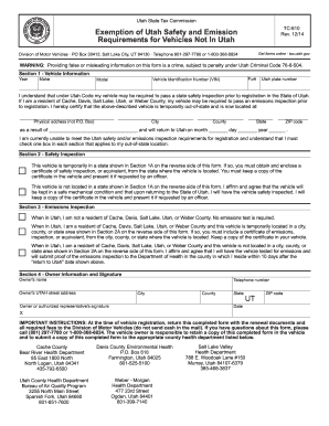 Utah Safety and Emission Exemption Form