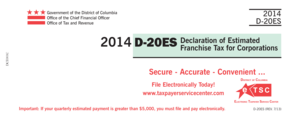 DC D-20ES Franchise Tax Declaration