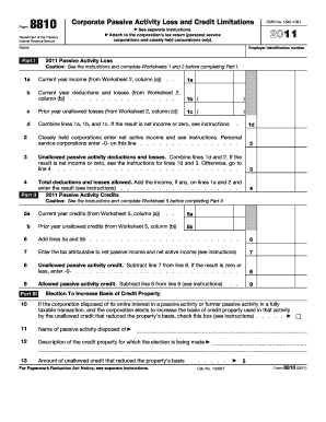 IRS Form 8810 Corporate Passive Activity Loss and Credit Limitations