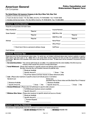 Policy Cancellation and Disbursement Request Form