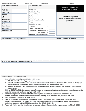 Montana Vehicle Registration Renewal Notice