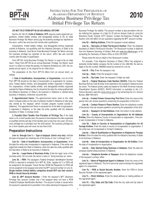 Alabama Business Privilege Tax Initial Return