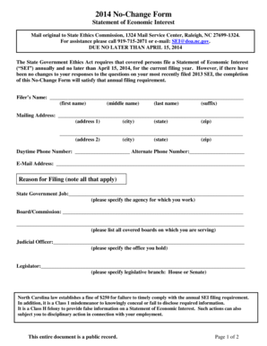 North Carolina No-Change Form