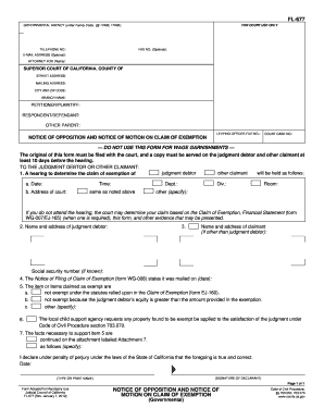 Notice of Opposition and Motion on Claim of Exemption
