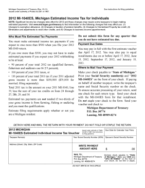 Michigan Estimated Income Tax Form 2012