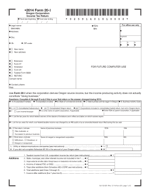 Oregon Corporation Income Tax Return Form 20-I