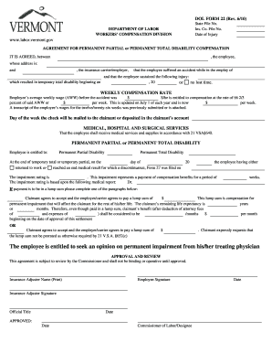 Vermont Permanent Disability Compensation Agreement