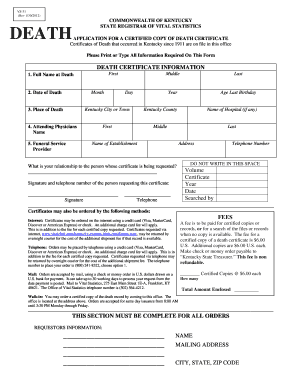 Kentucky Death Certificate Application