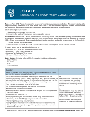 Form 6729-P Partner Return Review Sheet