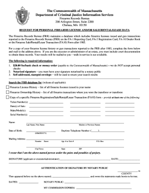 Massachusetts Firearms License Request Form