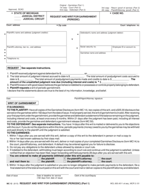 Michigan Periodic Garnishment Request and Writ