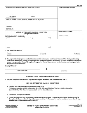California Notice of Filing of Claim of Exemption