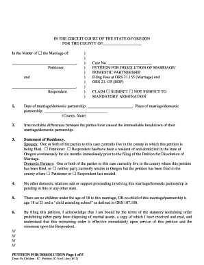 Oregon Petition for Dissolution of Marriage