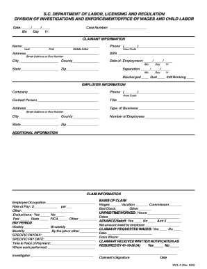 South Carolina Wage Complaint Form