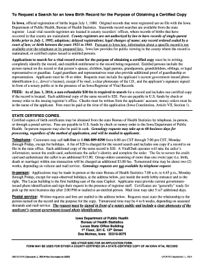 Iowa Birth Record Application Form