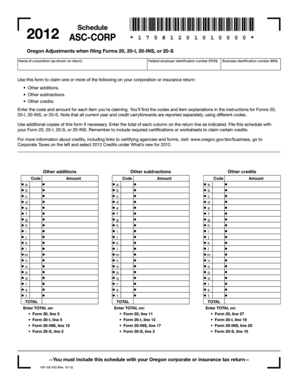 Oregon Corporate Tax Adjustment Schedule