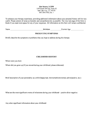 Social History Form for Therapy