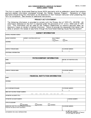ACH Vendor Payment Enrollment Form