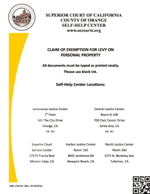 California Claim of Exemption for Levy on Personal Property