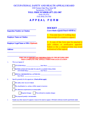 Occupational Safety and Health Appeal Form