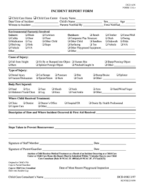 Child Care Incident Report Form