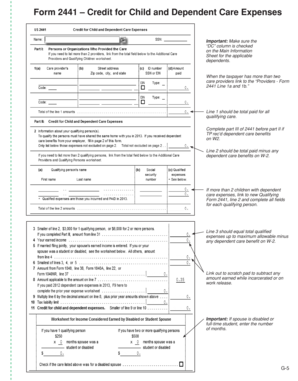 Form 2441 - Child and Dependent Care Expenses