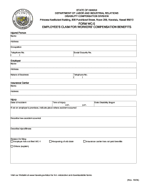 Hawaii Employee's Claim for Workers' Compensation Benefits