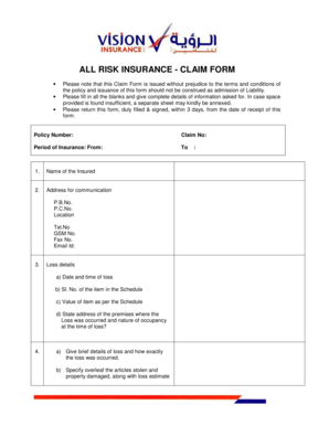 All Risk Insurance Claim Form