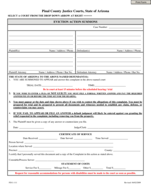 Arizona Eviction Action Summons