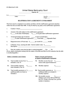 Reaffirmation Agreement Cover Sheet