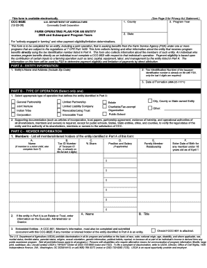 Farm Operating Plan for Entity